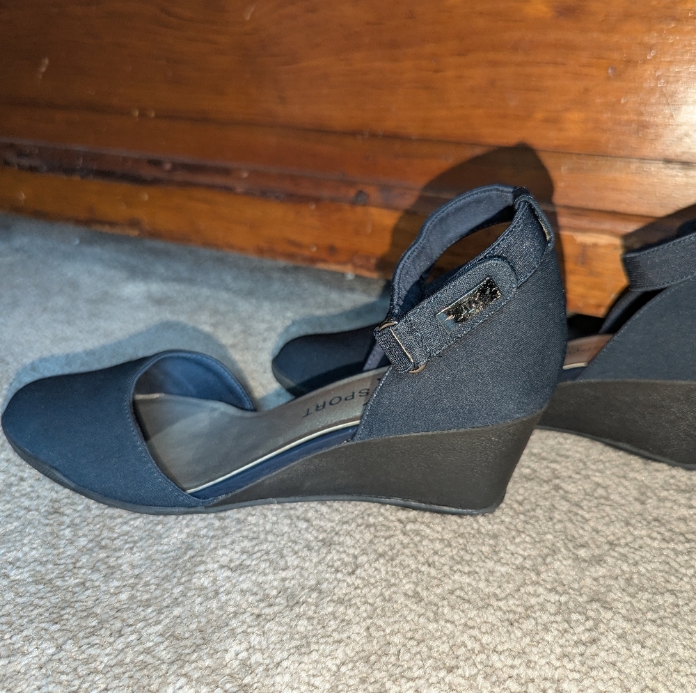 Anne Klein Sport Black Wedge Sandals Ankle Strap